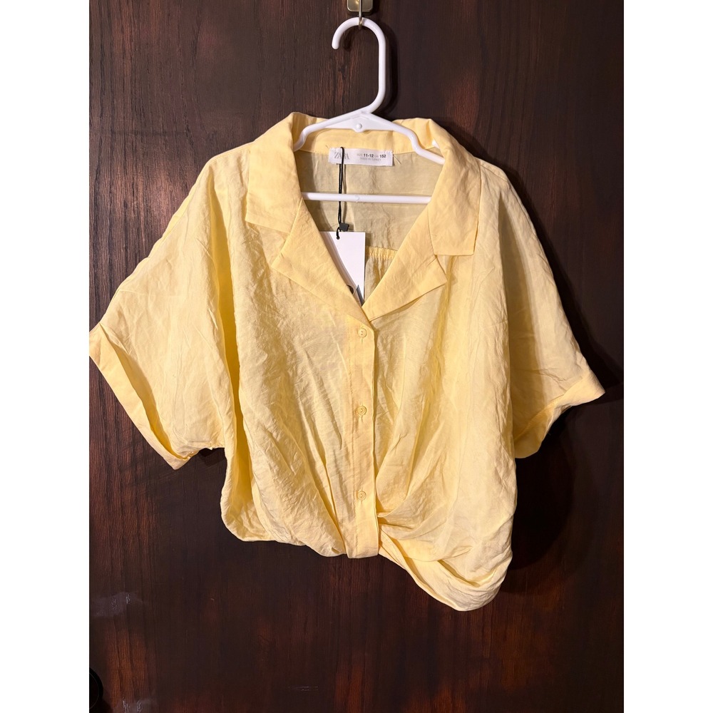 Zara Kids Yellow Front Knot Short Sleeve Button Up Shirt Size 11-12